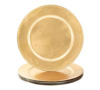 MAONAME Platos de carga redondos con cuentas doradas, cargadores de plástico para plato de cena, cargador de placa de aluminio de 13 pulgadas para bodas, ajustes de mesa, juego de 6