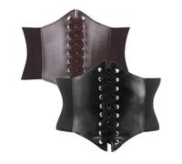 MaoNativey 2 Piezas Cinturones Corsé para Mujer, Cintura Elástica Ajustable con Cordones, Faja Ancha de Piel Estilo Retro - para Vestidos de Fiesta, Bodas y Uso Diario