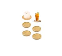 MaoNativey 4 Piezas Bandejas de Madera Redondo,Platos de Madera para Velas,Platos de Madera para Vela,Posavasos Madera,Posavasos de Bambú,Bandeja para Decoración de Mesa, Posavasos, Comunión, Bautizo