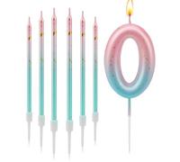 MaoNativey 7 Piezas Velas de Cumpleaños Número 0, 3D Números para Tarta con Efecto Degradado Azul Rosa - Decoración para Fiestas de Aniversario, Graduación o Festival