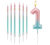 MaoNativey 7 Piezas Velas de Cumpleaños Número 1, 3D Números para Tarta con Efecto Degradado Azul Rosa - Decoración para Fiestas de Aniversario, Graduación o Festival