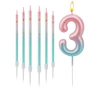 MaoNativey 7 Piezas Velas de Cumpleaños Número 3, 3D Números para Tarta con Efecto Degradado Azul Rosa - Decoración para Fiestas de Aniversario, Graduación o Festival