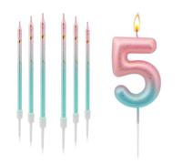 MaoNativey 7 Piezas Velas de Cumpleaños Número 5, 3D Números para Tarta con Efecto Degradado Azul Rosa - Decoración para Fiestas de Aniversario, Graduación o Festival
