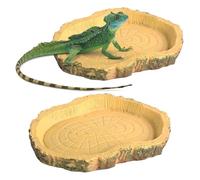 MaoNativey Cuenco de Agua y Comida para Reptiles 2 Piezas, Bebedero y Comedero para Terrario con Textura de Corteza Realista, Fácil de Limpiar, para Tortugas, Geckos, Serpientes y Reptiles Pequeños