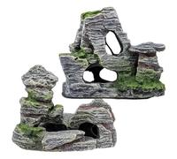 MaoNativey Cueva para Acuarios 2 Piezas, Roca de Resina Flotante con Árbol - Decoración Cueva Escondite para Peces, Gambas, Camarones y Caracoles - Paisaje Submarino Decorativo