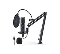 MAONO AU-PM422 Micrófono USB, con panel de silencio táctil y perilla de ganancia de micrófono, monitoreo de latencia cero 192 KHZ/24 BIT Micrófono condensador cardioide profesional para grabar, podcasting, juegos, YouTube, negro