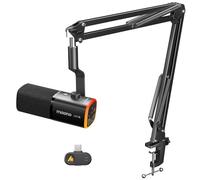 MAONO Kit de micrófono dinámico inalámbrico para PC, cancelación de ruido de un solo toque, micrófono auge USB C con RGB, silenciador, control de ganancia, PD100WS negro