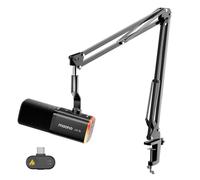 MAONO Kit de micrófono dinámico inalámbrico para PC, cancelación de ruido de un solo toque, micrófono auge USB C con RGB, silenciador, control de ganancia, PD100WS negro