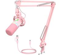 MAONO Kit de Micrófono Dinámico XLR/USB, Micrófono para Juegos RGB con Software, Silencio, Perilla de Ganancia, Brazo Articulado para Streaming, Podcasting, Locución, Grabación - PD200XS Rosa