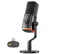 MAONO Micrófono dinámico inalámbrico con USB C y modo dual con cable y cancelación de ruido de 7 capas, micrófono de escritorio con RGB, para juegos, streaming, reuniones, PD100W, color negro