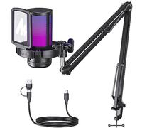 MAONO Micrófono Gaming, USB Micrófono Condensador con Cancelación de Ruido para Streaming Podcast Studio, Compatible con PS5/PS4/Mac con Luces RGB Controlables, Botón de Silencio, Control de Ganancia
