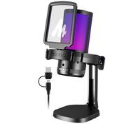 MAONO Micrófono USB para Juegos para PC, micrófono Condensador de computadora con cancelación de Ruido, Luces RGB, Silencio, Control de Ganancia para transmisión, grabación, Podcast