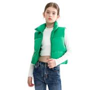 maoo garden Chaleco Hinchable de Invierno para Niñas Chaleco Corto de Plumón de Imitación Chaqueta sin mangas Ligera Resistente al Agua para Niñas Grandes Verde 14 años