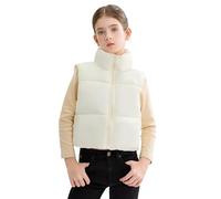 maoo garden Chaleco Hinchable de Invierno para Niñas Chaleco Corto de Plumón de Imitación Chaqueta sin mangas Ligera Resistente al Agua para Niñas Grandes Blanco 8 años