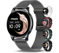 Maoo Ventura AMOLED Smartwatch Mujer, Always On Display, Acero inoxidable y Correa de silicona, función de llamada, podómetro, monitor de frecuencia cardíaca, monitor de sueño, 100+ modos deportivos,