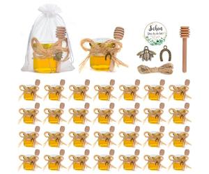 MAOOY 30 Tarros De Miel Hexagonal 45 Ml Con Cuchara De Miel Tarros Pequeños Tapa Dorada Cuerda De Cáñamo Tarjetas De Agradecimiento Bolsas De Organza Para Regalos De Invitados De Boda