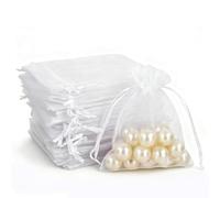 MAOOY bolsas de organza 100 piezas, bolsas de regalo cumpleaños infantil 7x9cm, bolsa de regalo con cordón, bolsa de organza favores de la boda, bolsa de joyería bolsa de galletas Navidad-blanco