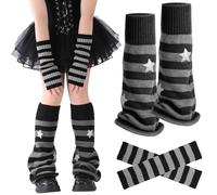 MAOSHYMS Calentadores de Piernas de Punto para Mujeres y Niñas, Leg Warmers Y2K, Guantes Largos sin Dedos, Kawaii Leg Warmers, Accesorios de Ropa Harajuku Gothic Lolita Cosplay 80s Invierno (2 Pares)