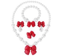 MAOSHYMS Juego de Joyas de Lazos Perlas para Niños, 5 Piezas Conjunto de Joyas con Collares Pulseras Anillos Pendientes de Clip, Set de joyería de princesa para Cumpleaños Fiesta Vestir Regalos