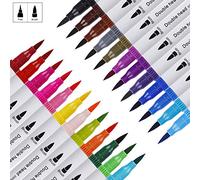 MaoXinTek Rotuladores Pincel, Plumas de Doble Punta Fina para Dibujar y Colorear, Brush Pen 24 Colores con Efectos Acuarela para Pintura de Caligrafía, Lettering, Manga, Comic