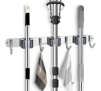 MaoXinTek Soporte para Escobas Acero Inoxidable Colgador de Fregonas 3 Posiciones y 4 Ganchos Ganchos para Hogar Cocina Garajes