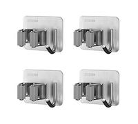 MaoXinTek Soporte para Escobas Autoadhesivo Sin Perforar Acero Inoxidable Colgador de Fregonas con Ganchos para Hogar Cocina Baño Garajes Gris 4 Piezas