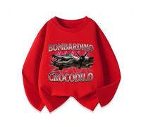 MAOXITCATY Camiseta de Manga Larga para niños, Top de Capa Base con Estampado de Dibujos Animados de Animales AI B-rainrot Italiano,Rojo,110cm