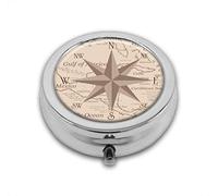 Mapa centroamericano del Caribe Fondo Windrose Diseño Golfo personalizado redondo SilverBox bolsillo 2.1 pulgadas - 3 compartimentosBox/Pastillero Bolsillo