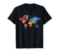 Mapa Colorido Tierra Países Continente Geografía Mapamundi Camiseta