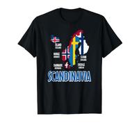 Mapa de Banderas de Escandinavia Letras nórdicas Camiseta gráfica económica, Hombre, Negro, M