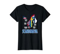 Mapa de Banderas de Escandinavia Letras nórdicas Camiseta gráfica económica, Mujer, Negro, M