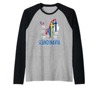 Mapa de Banderas de Escandinavia Letras nórdicas Camiseta Manga Raglan