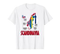Mapa de Banderas de Escandinavia Letras nórdicas Negras Camiseta gráfica económica, Hombre, Blanco, S