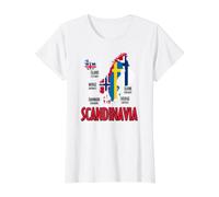Mapa de Banderas de Escandinavia Letras nórdicas Negras Camiseta gráfica económica, Mujer, Blanco, XL