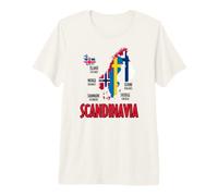 Mapa de Banderas de Escandinavia Letras nórdicas Negras Camiseta Premium