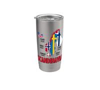 Mapa de banderas de Escandinavia letras nórdicas negras Vaso térmico de acero inoxidable de doble pared