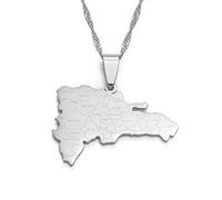Mapa De Collares Colgantes Dominicanos - Encanto Mapas Étnicos Africanos Bandera De Cadena Delgada Collares, Patriótico De Color Oro Mapa De Hip Hop Joyería Para Mujeres Hombres Fiesta Regalo, Pl