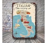 Mapa de comida italiana, decoración del hogar, bar, pub, cocina, garaje, restaurante, decoración de pared, póster de metal, 8 x 12 pulgadas