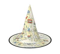 Mapa de Dinamarca con varios estampados de sombrero de bruja, sombreros de brujas, Halloween, mujeres, adultos, mago, hombre, disfraz de cosplay, accesorio de fiesta, 1 unidad