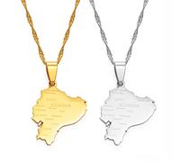 Mapa De Ecuador Collares Colgantes - Encanto Africano Mapas Étnicos Bandera Collares De Cadena Delgada, Mapa Patriótico De Color Oro Joyería De Hip Hop Para Mujeres Hombres Fiesta Regalo, Plata,