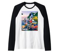 Mapa de Europa Arte de Viaje, Paisaje y monumentos Europeos escénicos Camiseta Manga Raglan