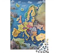 Mapa de Europa Puzzle de 1000 Piezas Papel para Adultos Geografía Mundial Puzzle para Toda la Familia Relajación Decoración Hogar 52x38cm/1000pcs