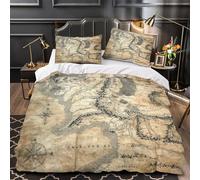 Mapa de fantasía Funda de Edredón Juego de 3 Piezas Microfibra Suave Impresión 3D Cremallera Oculta incluye Fundas de Almohada Suave Dibujado a mano Funda Edredon for Ancianos Single（140x200cm）