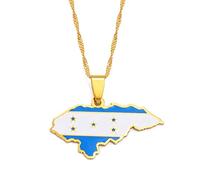 Mapa De Honduras Collares Pendientes,Mapa De Honduras con Patrón De Bandera Collar De Amuleto, Fiesta De Estilo De Moda Hip Hop Unisex,Oro,Cadena De 45 Cm