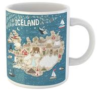 Mapa De Islandia Lugares De Interés Turístico Gente Animales Y Naturaleza Tazas Té Cerámica Tazas De Regalo Novedad Tazón De Café Regalos Novedosos Para Familiares Oficina Novios 330Ml