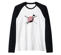 Mapa de Japón con Espada Samurai Tierra de Guerreros Camiseta Manga Raglan