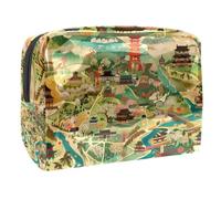 Mapa de Japón - Neceser de viaje para mujer, neceser de viaje, grande, de PVC, organizador con cremallera, multicolor, 18.5x7.5x13cm/7.3x3x5.1in, Neceser