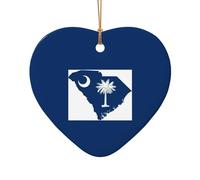 Mapa de la bandera de Carolina del Sur, estrella de cerámica, decoración navideña para un tema tradicional o vintage de decoración navideña