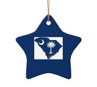 Mapa de la bandera de Carolina del Sur, estrella de cerámica, decoración navideña para un tema tradicional o vintage de decoración navideña