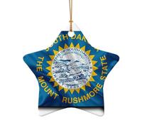 Mapa de la bandera de Dakota del Sur, estrella de cerámica, decoración navideña para un tema tradicional o vintage de decoración navideña